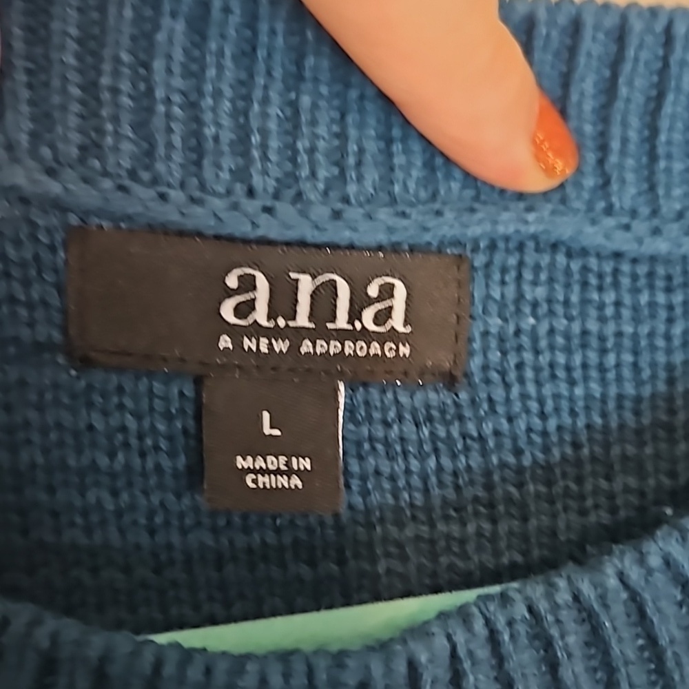 A.N.A Aqua Blue Cold Shoulder Cable Knit Sweater Large - Picture 4 of 6
